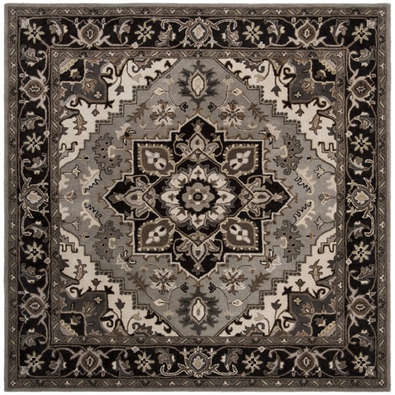 Safavieh Royalty 7' Square Hand Tufted Wool Rug in Silver and Charcoal