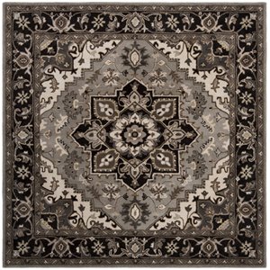 Safavieh Royalty 7' Square Hand Tufted Wool Rug in Silver and Charcoal