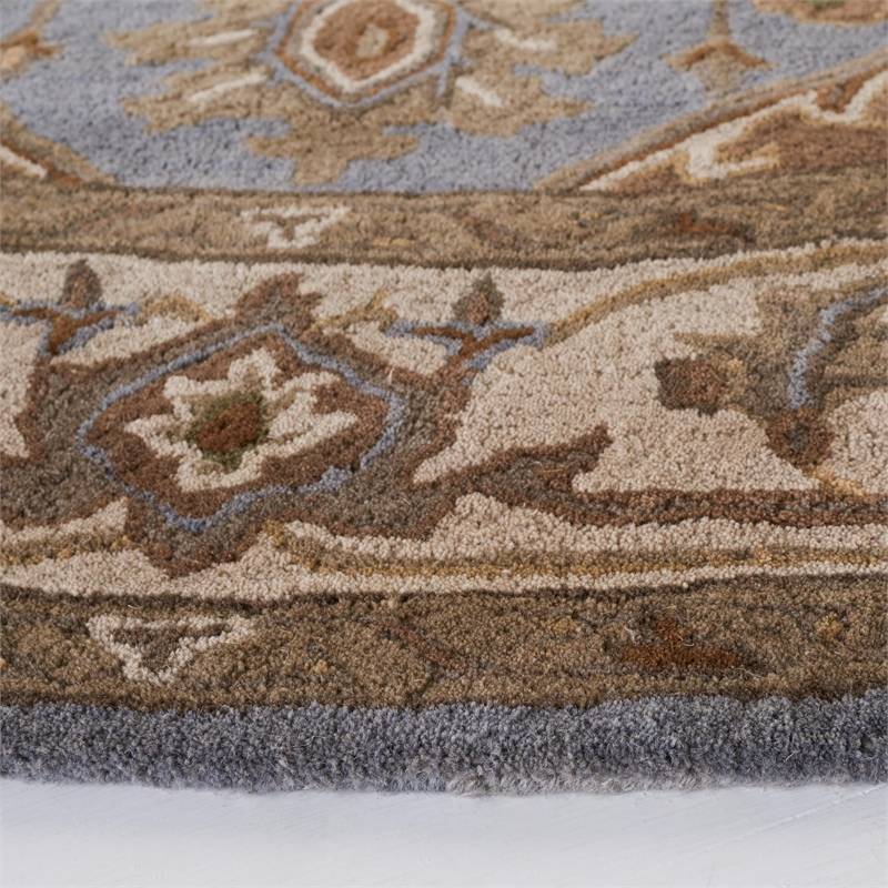Safavieh Royalty 7' Round Hand Tufted Wool Rug in Light Blue and Beige