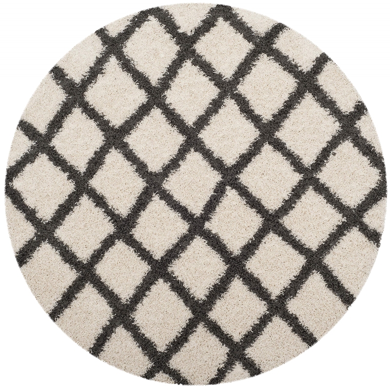 Safavieh Dallas 6' Round Shag Rug in Ivory and Gray