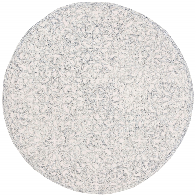 Safavieh Trace 6' Round Hand Tufted Wool Rug in Charcoal and Ivory
