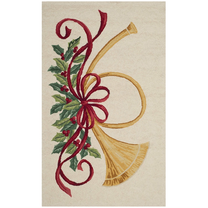 Safavieh Vintage Posters 3' x 5' Hand Hooked Wool Rug in Ivory and Red