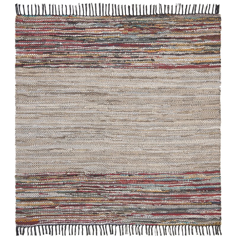 Safavieh Vintage 6' Square Hand Woven Leather Rug in Beige and Red