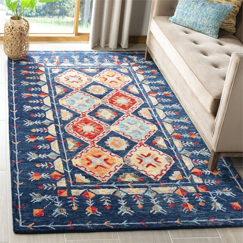 Safavieh Aspen 2' x 3' Hand Tufted Wool Rug in Navy and Orange