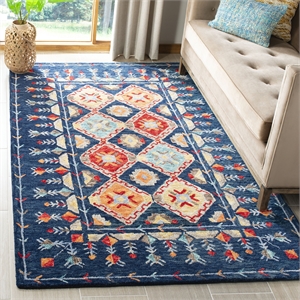 Safavieh Aspen 2' x 3' Hand Tufted Wool Rug in Navy and Orange