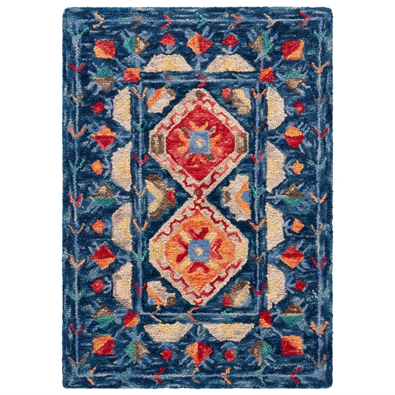 Safavieh Aspen 2' x 3' Hand Tufted Wool Rug in Navy and Orange