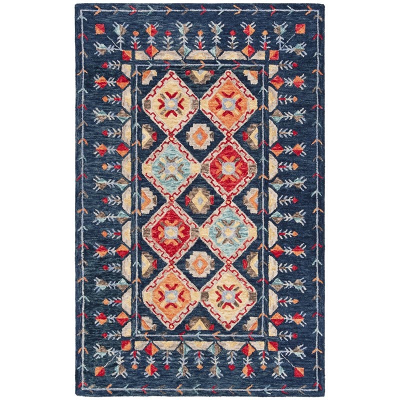 Safavieh Aspen 3' x 5' Hand Tufted Wool Rug in Navy and Orange