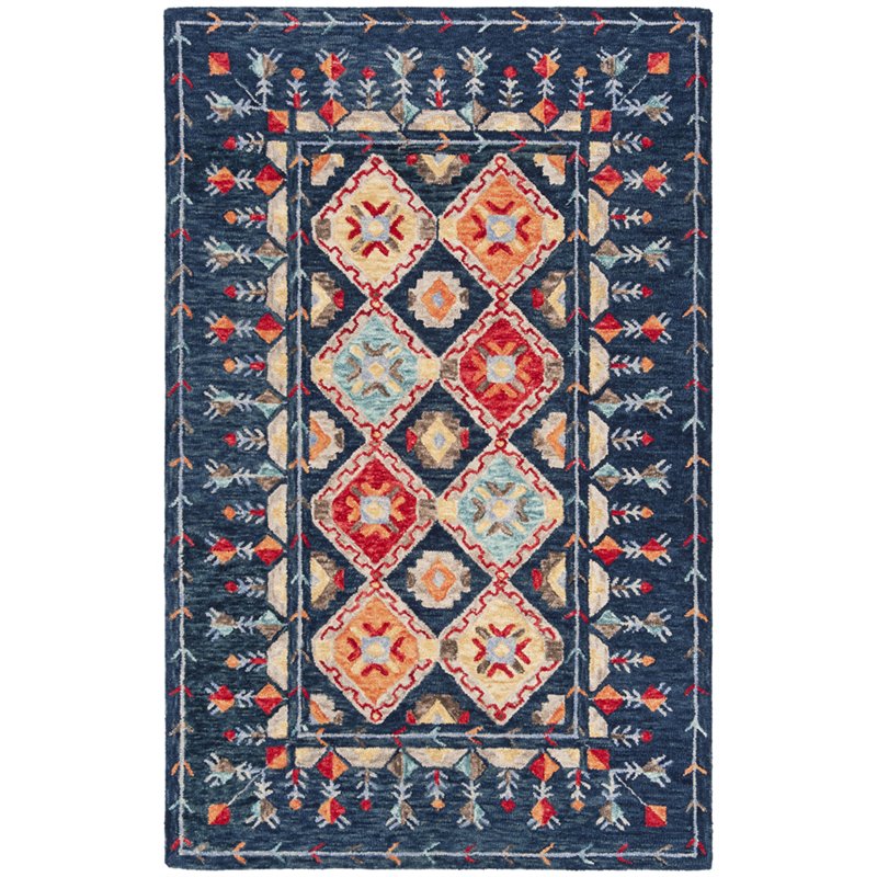 Safavieh Aspen 4' x 6' Hand Tufted Wool Rug in Navy and Orange