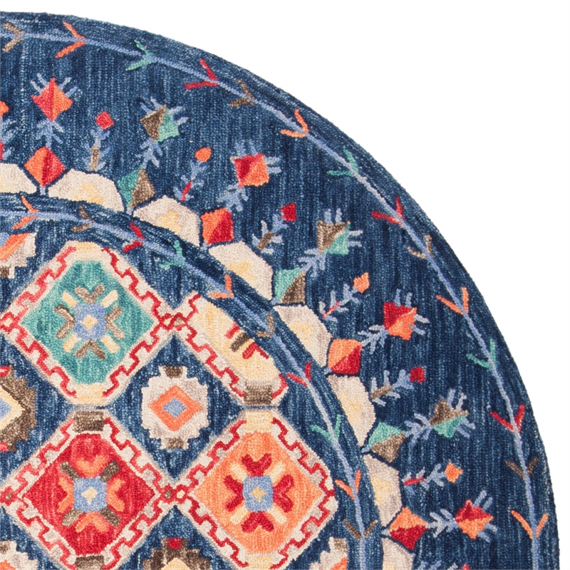 Safavieh Aspen 7' Round Hand Tufted Wool Rug in Navy and Orange
