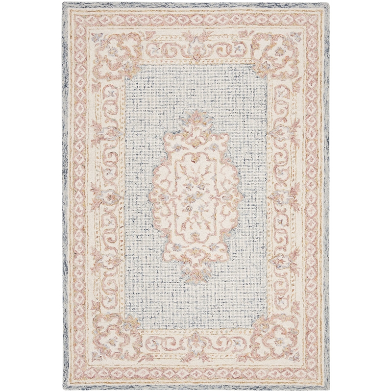 Safavieh Aubusson 4' x 6' Hand Tufted Wool Rug in Blue and Ivory