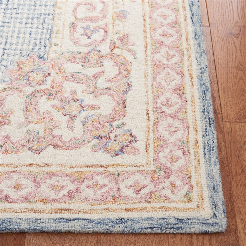 Safavieh Aubusson 4' x 6' Hand Tufted Wool Rug in Blue and Ivory