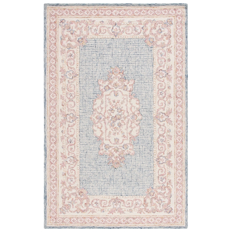 Safavieh Aubusson 5' x 8' Hand Tufted Wool Rug in Blue and Ivory