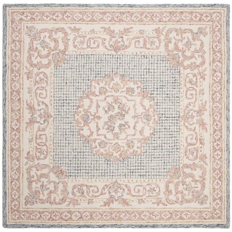 Safavieh Aubusson 6' Square Hand Tufted Wool Rug in Blue and Ivory