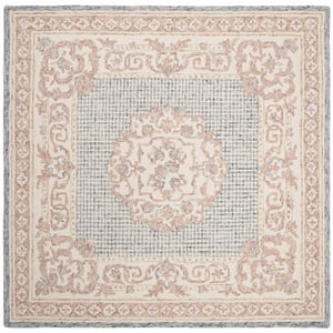 Safavieh Aubusson 6' Square Hand Tufted Wool Rug in Blue and Ivory