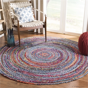 Safavieh Braided 3' Round Hand Woven Rug in Blue and Red