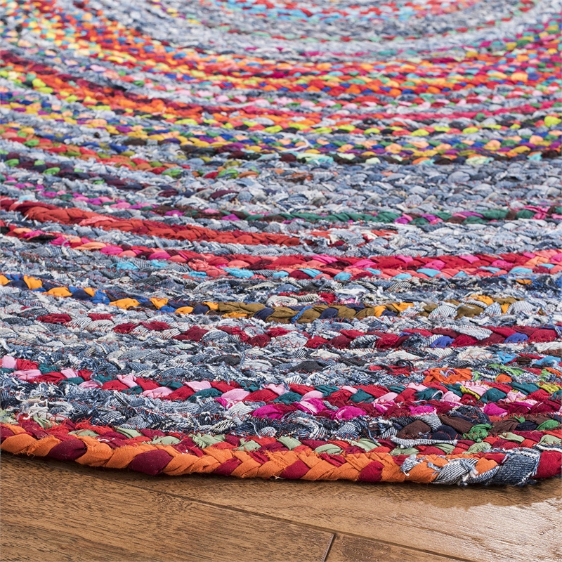 Safavieh Braided 3' Round Hand Woven Rug in Blue and Red