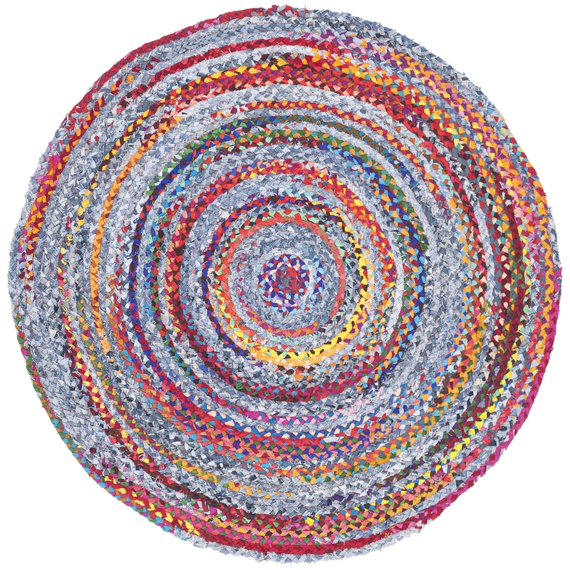 Safavieh Braided 4' Round Hand Woven Rug in Blue and Red