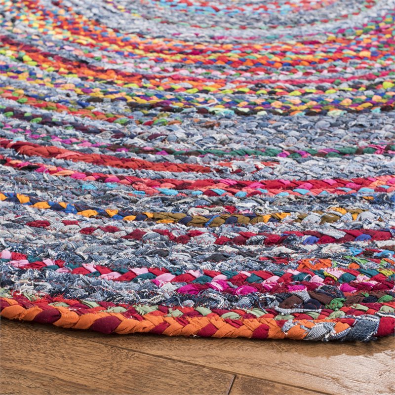 Safavieh Braided 5' Round Hand Woven Rug in Blue and Red