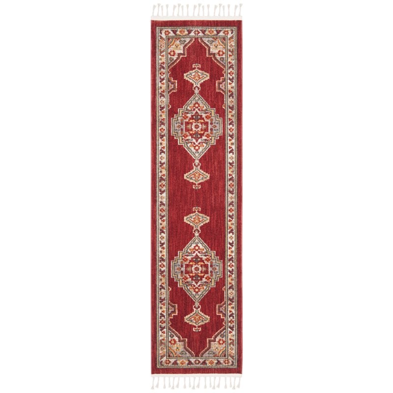 Safavieh Farmhouse 2' x 8' Runner Rug in Creme and Red