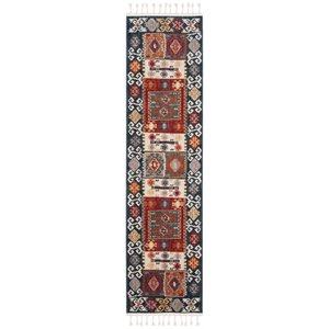 Safavieh Farmhouse 2' x 8' Runner Rug in Cream and Navy