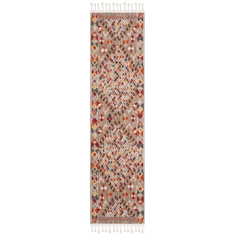 Safavieh Farmhouse 2' x 8' Runner Rug in Taupe and Navy