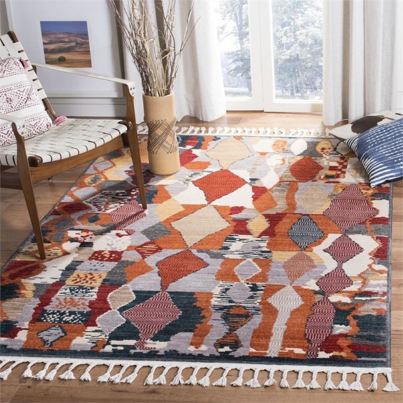 Safavieh Farmhouse 8' x 10' Rug in Orange and Navy