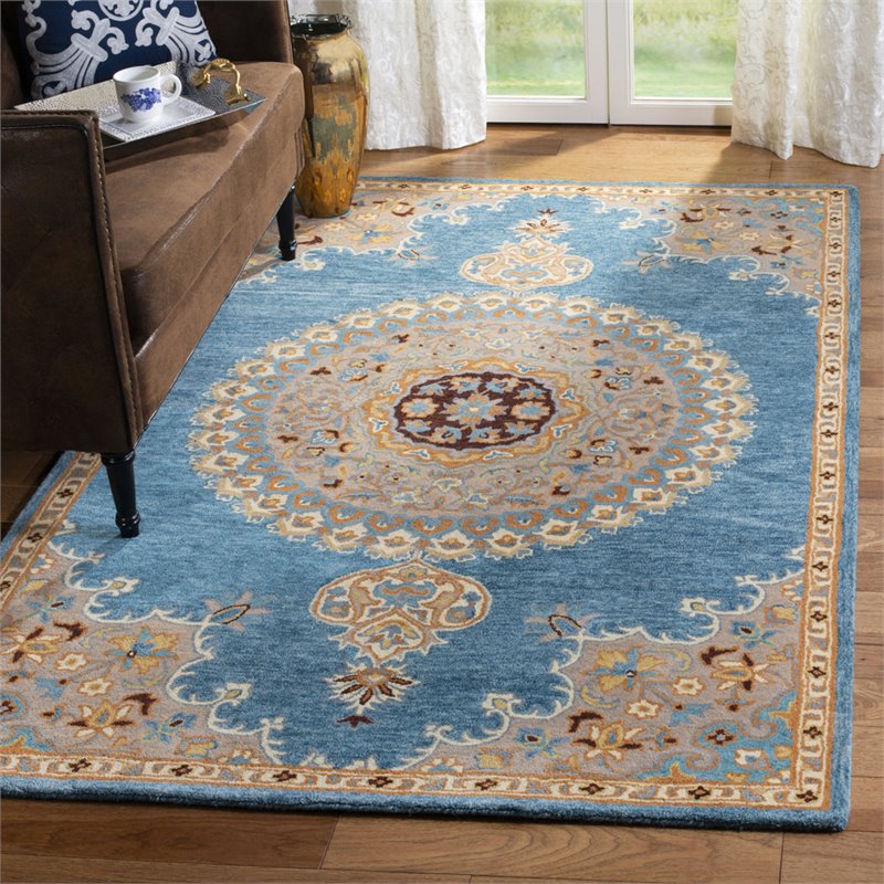 Safavieh Heritage 5' x 8' Hand Tufted Wool Rug in Blue and Beige