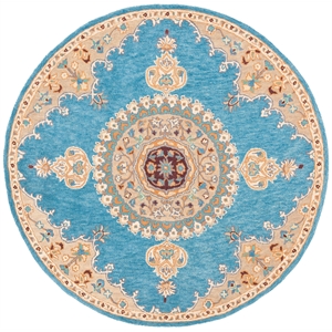 Safavieh Heritage 6' Round Hand Tufted Wool Rug in Blue and Beige