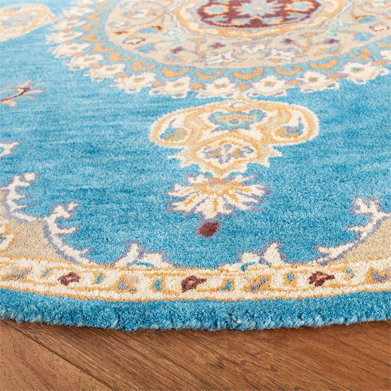 Safavieh Heritage 6' Round Hand Tufted Wool Rug in Blue and Beige