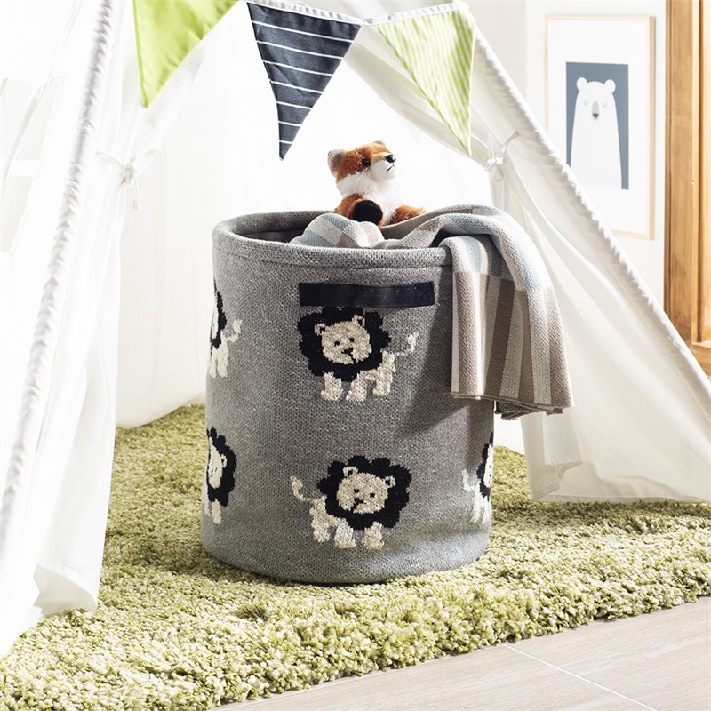 Safavieh Leo Kids Storage Bin in Gray and Black