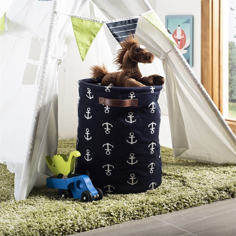 Safavieh Anchor Kids Storage Bin in Navy and White