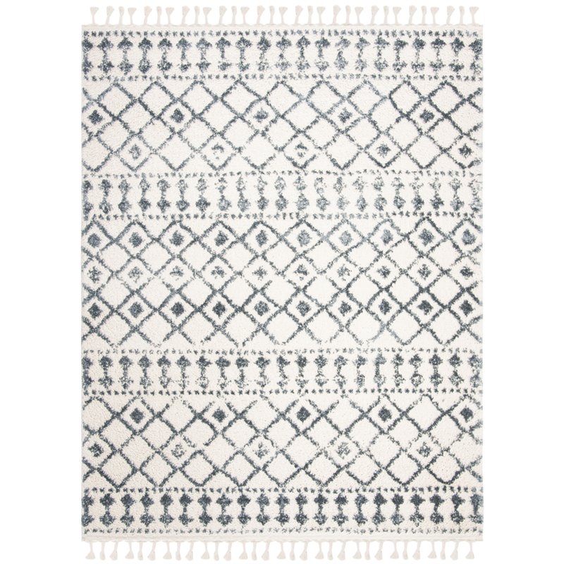 Safavieh Berber 9' x 12' Shag Rug in Cream and Blue