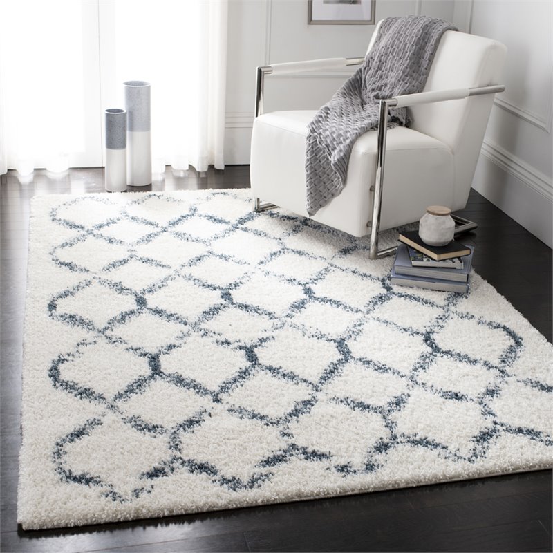 Safavieh Berber 9' x 12' Shag Rug in Cream and Blue