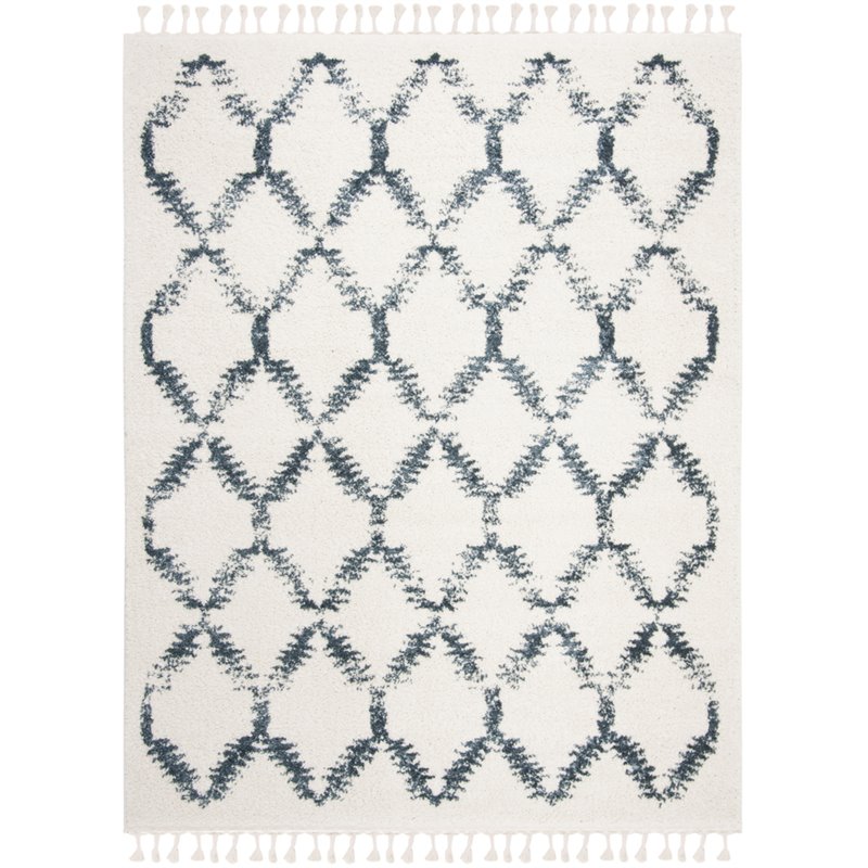 Safavieh Berber 9' x 12' Shag Rug in Cream and Blue