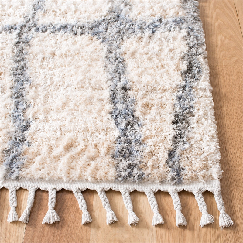 Safavieh Berber 9' x 12' Shag Rug in Cream and Gray