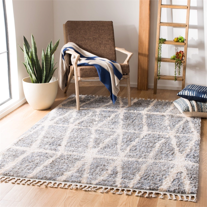 Safavieh Berber 9' x 12' Shag Rug in Gray and Cream