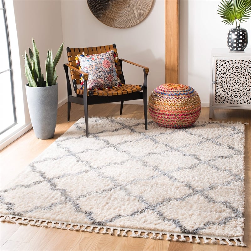 Safavieh Berber 9' x 12' Shag Rug in Cream and Gray