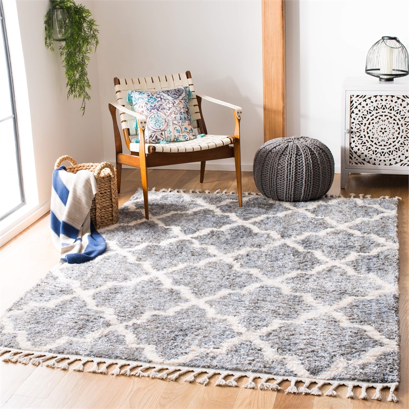 Safavieh Berber 8' x 10' Shag Rug in Gray and Cream
