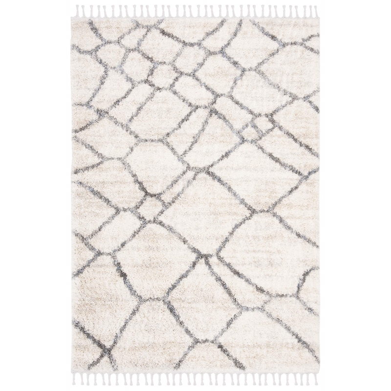 Safavieh Berber 9' x 12' Shag Rug in Cream and Gray
