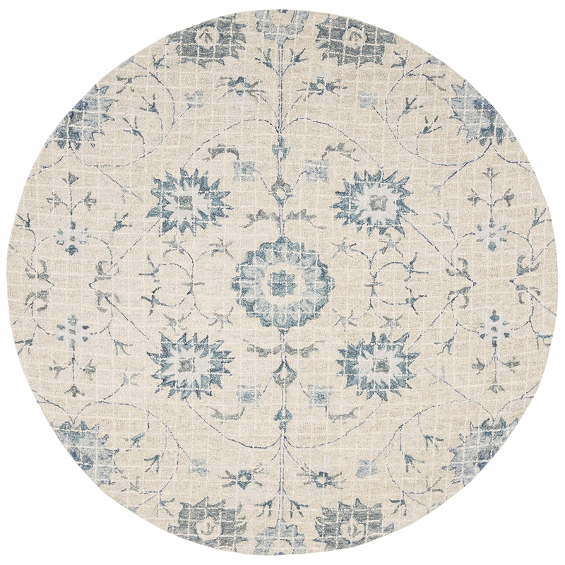 Safavieh Blossom 6' Round Hand Tufted Wool Rug in Silver and Blue