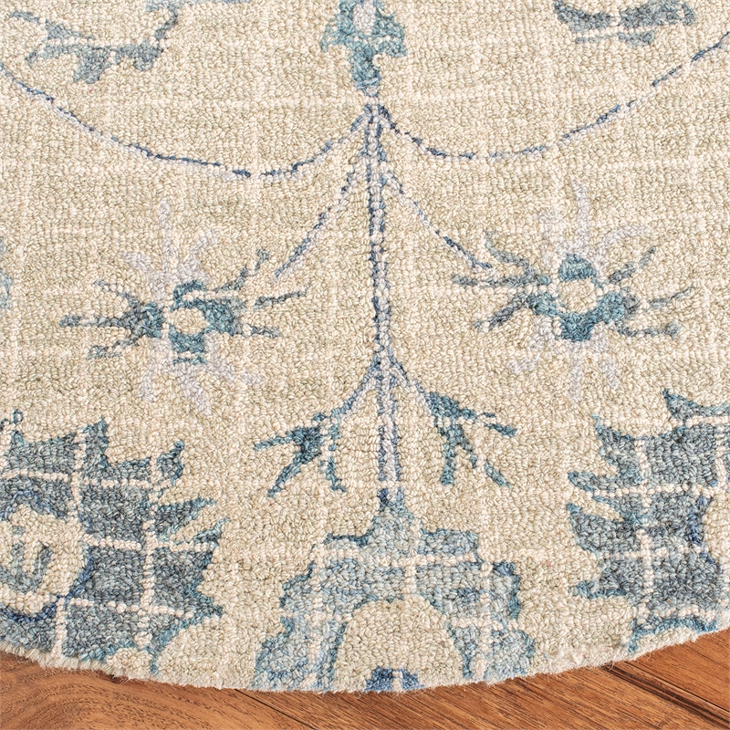 Safavieh Blossom 6' Round Hand Tufted Wool Rug in Silver and Blue