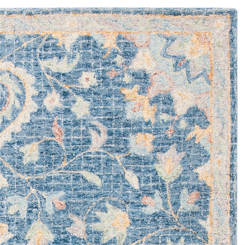 Safavieh Blossom 6' Round Hand Tufted Wool Rug in Navy