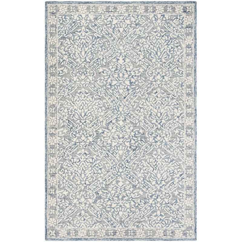 Safavieh Micro-Loop 5' x 8' Hand Tufted Wool Rug in Blue and Ivory
