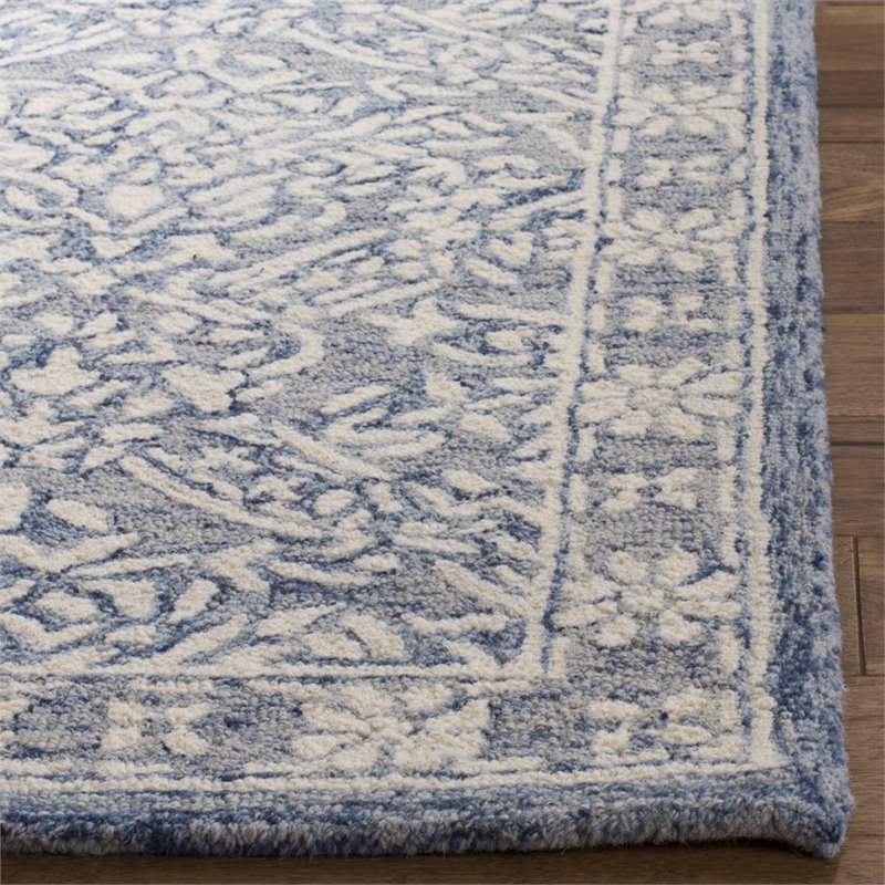 Safavieh Micro-Loop 8' x 10' Hand Tufted Wool Rug in Blue and Ivory