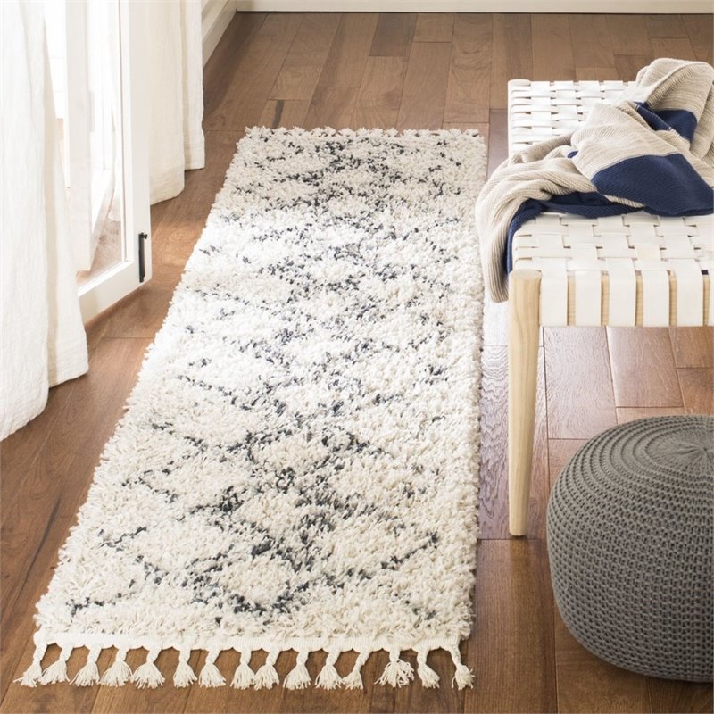 Safavieh Pro Lux 2' x 8' Shag Runner Rug in Cream and Blue