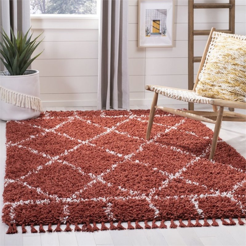 Safavieh Pro Lux 8' x 10' Shag Rug in Rust and Creme
