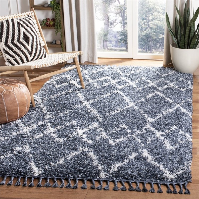Safavieh Pro Lux 9' x 12' Shag Rug in Cream and Blue