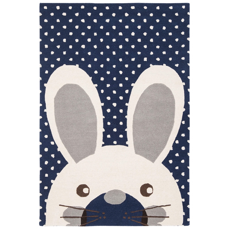 Safavieh 4' x 6' Hand Tufted Wool Rug in Navy and Ivory