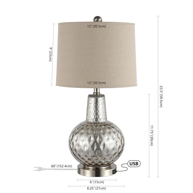 Safavieh Atlas Glass Table Lamp in Silver and Ivory