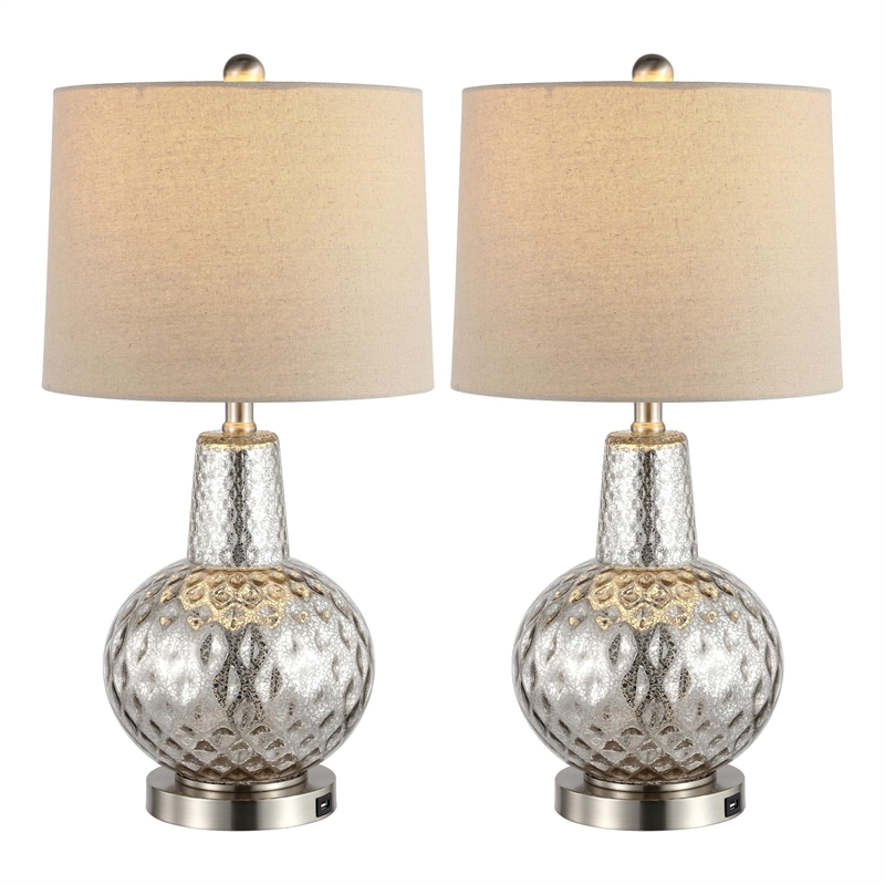 Safavieh Atlas Glass Table Lamp in Silver and Ivory
